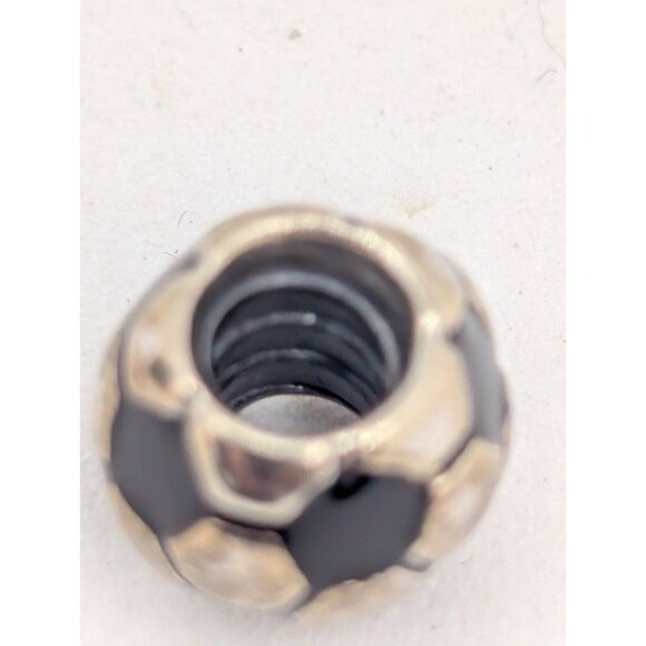 Pandora Charm Sterling Silver Black Enamel Soccer Ball Bead  Marked ALE S925 - Picture 7 of 8